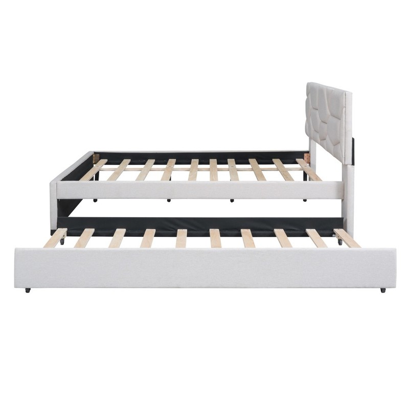 Full Size Upholstered Platform Bed with Brick Pattern Headboard and Twin Size gallery