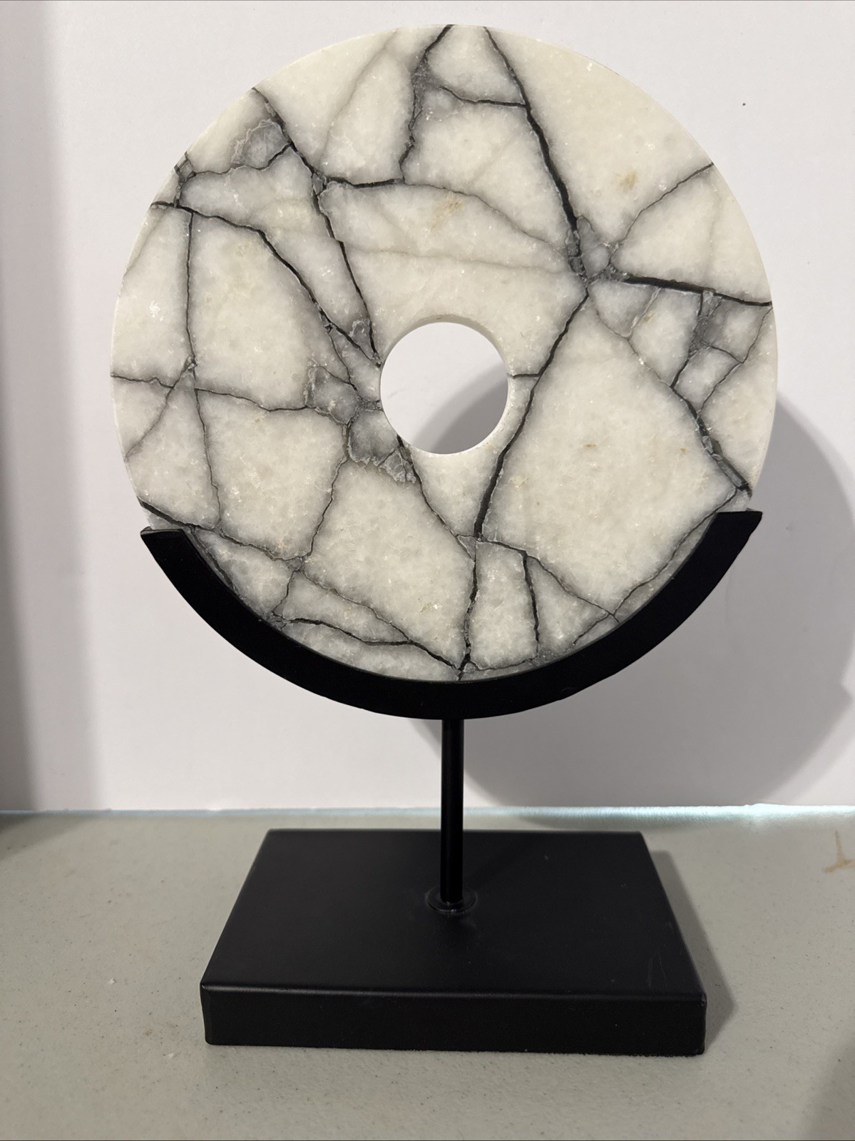Habitat Decor Marble Disc On Metal Stand 11.5" Tall Made In India gallery