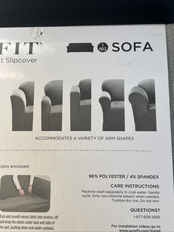 SureFit Stretch Chenille Sofa Couch Slipcover Smoke Grey Tailored Fit 72-88” NEW gallery