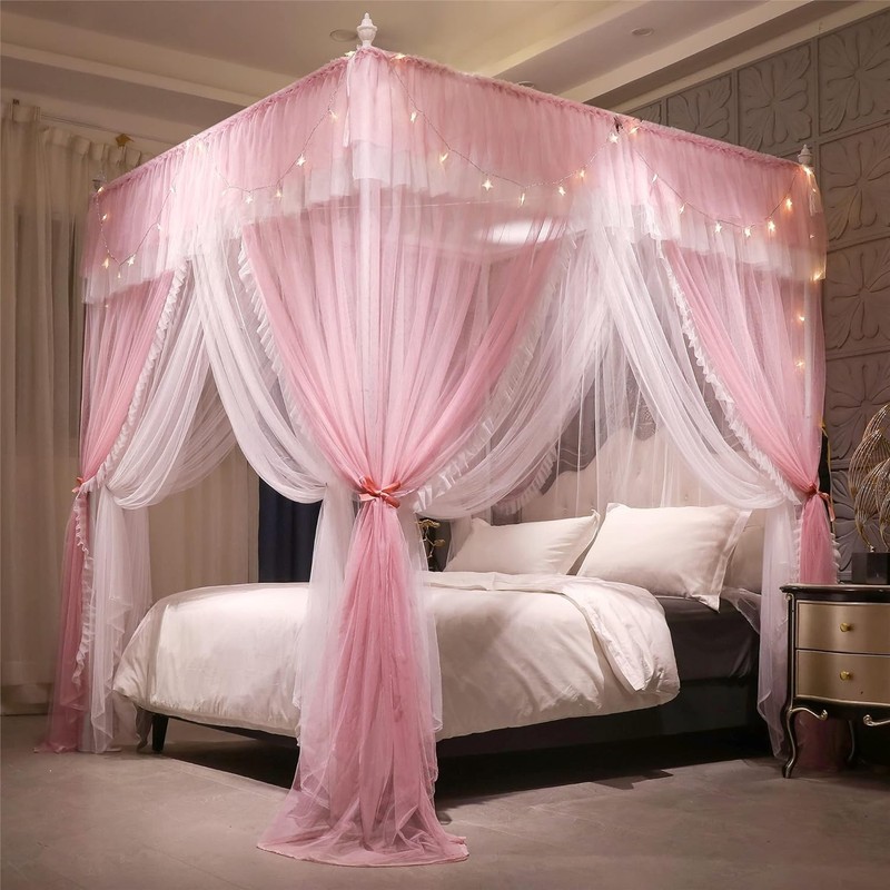 4 Corners Post Ruffle Princess Bed Canopy Curtain-Double Layer Cozy Drape Net... gallery