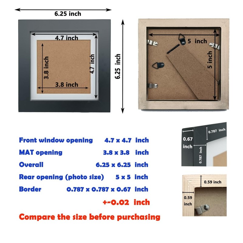 5X5 Picture Frames with 4X4 Opening Mat. 5X5 Black Square Photo Frame. Solid Woo gallery