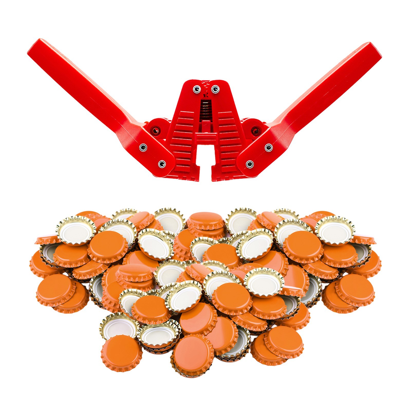 Fermentaholics Beer Bottle Capper & Lid Set and 144 Orange Crown Caps gallery