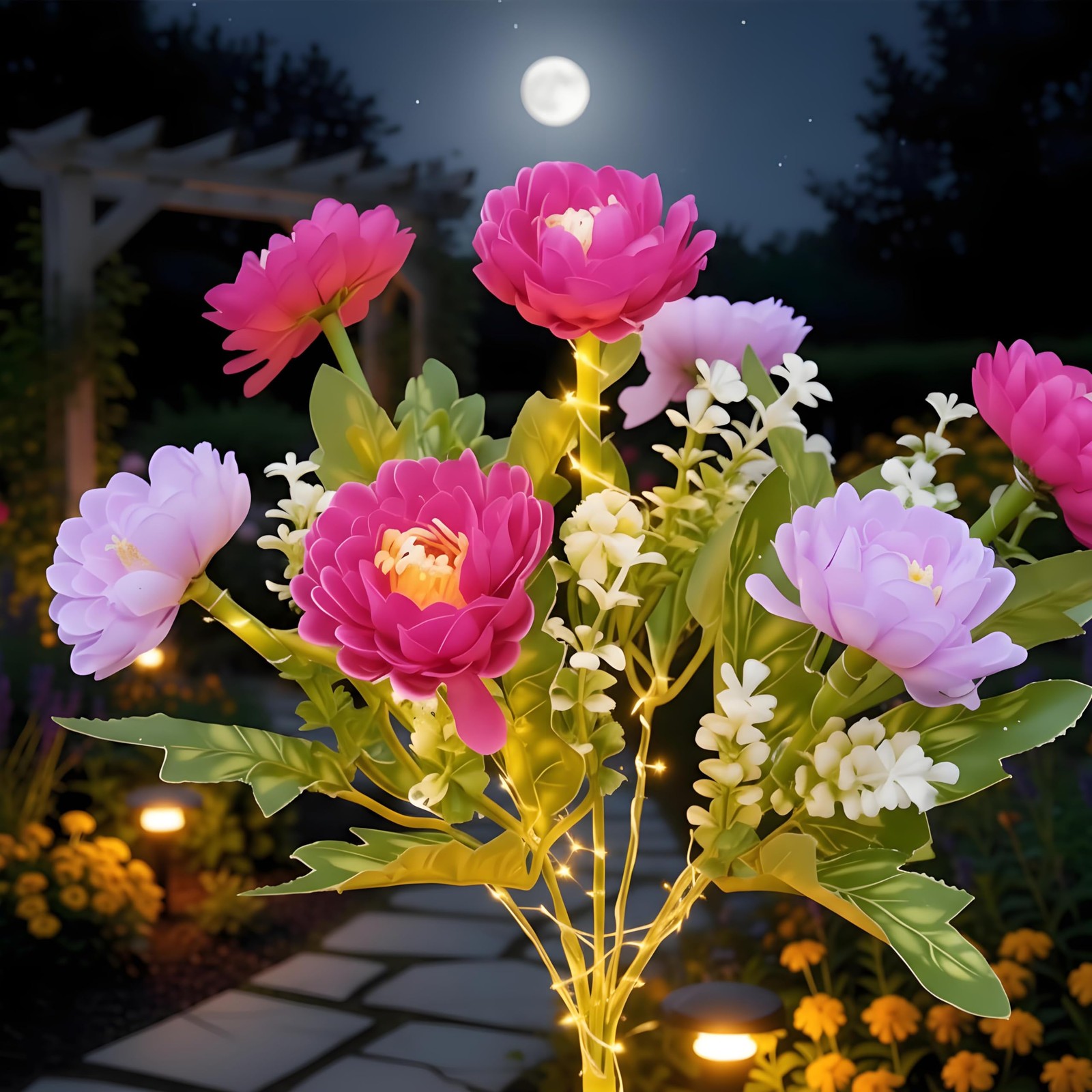 Solar Garden Lights Outdoor, 2 Pack 14 Solar Flower Lights, Waterproof Solar ... gallery