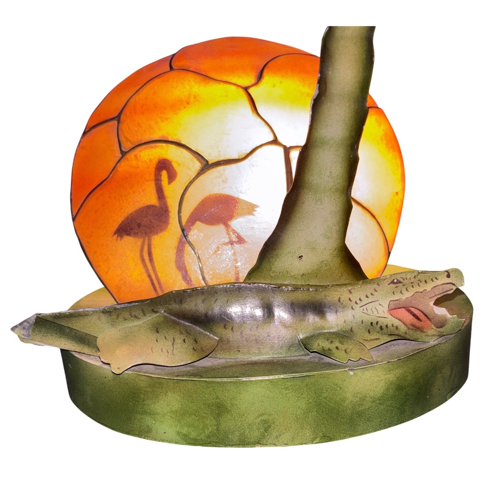 Palm Tree Accent Lamp Tropical Alligator Flamingos Sunset Green Gold Excellent gallery