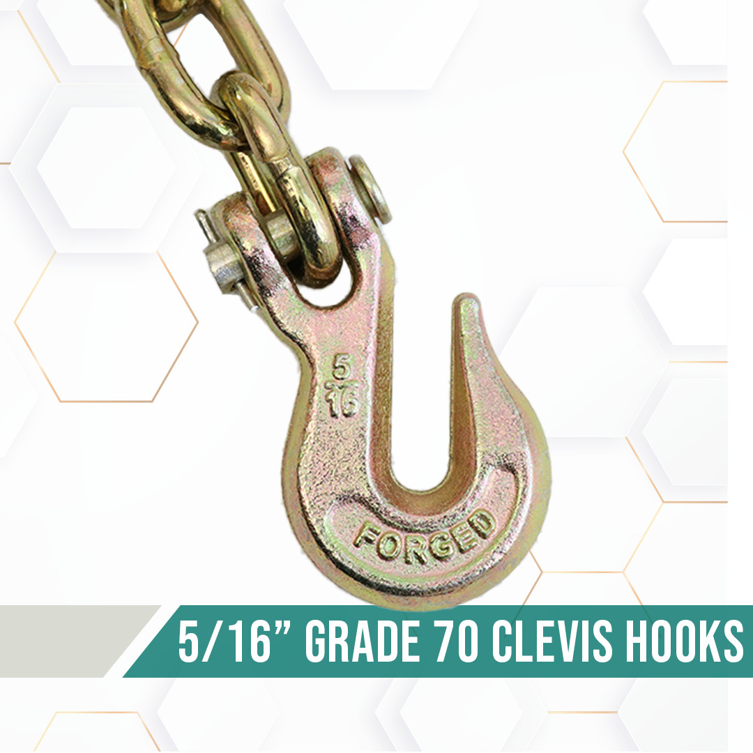 BoxerTool 5/16'' x 20' G70 Tow Chain Tie Down Binder Chain with Hooks 18,800lbs gallery