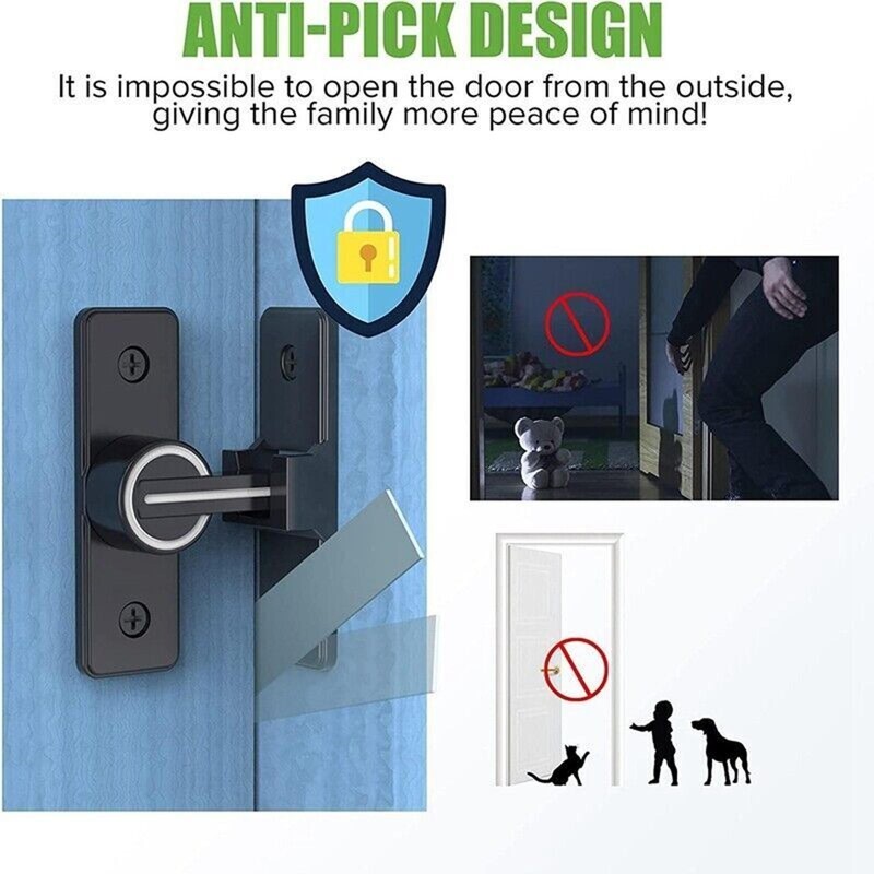 Interior Door Bolt Luminous Surface-mounted Room Door Latch 90 Degree gallery