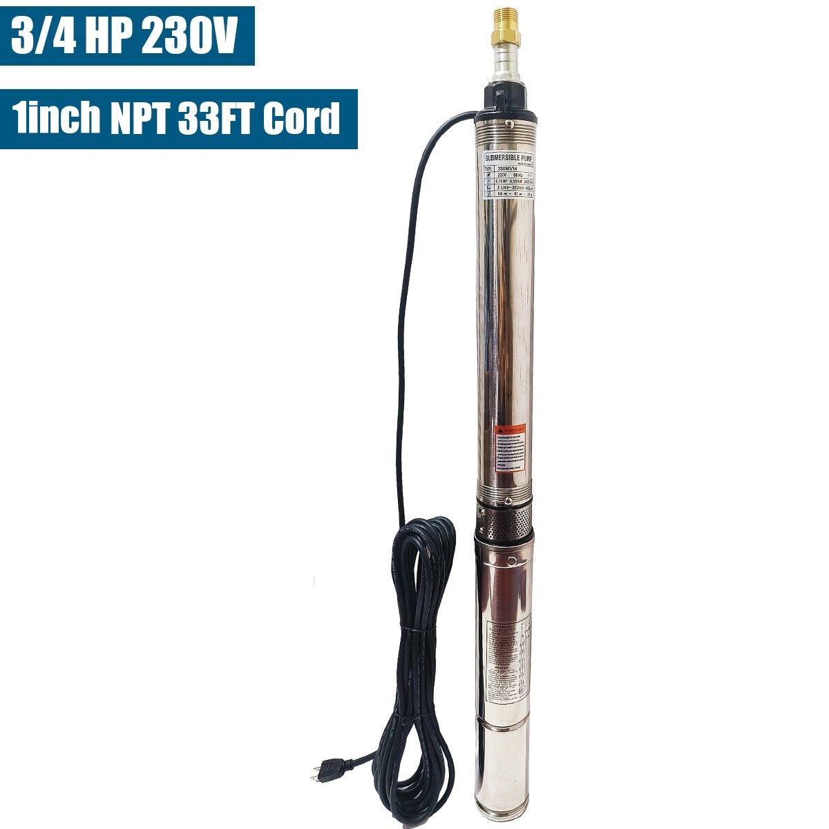 3/4 HP 3" OD Deep Well Submersible Pump 13 GPM, 247 ft MAX,60Hz, 1 in NPT 220V gallery