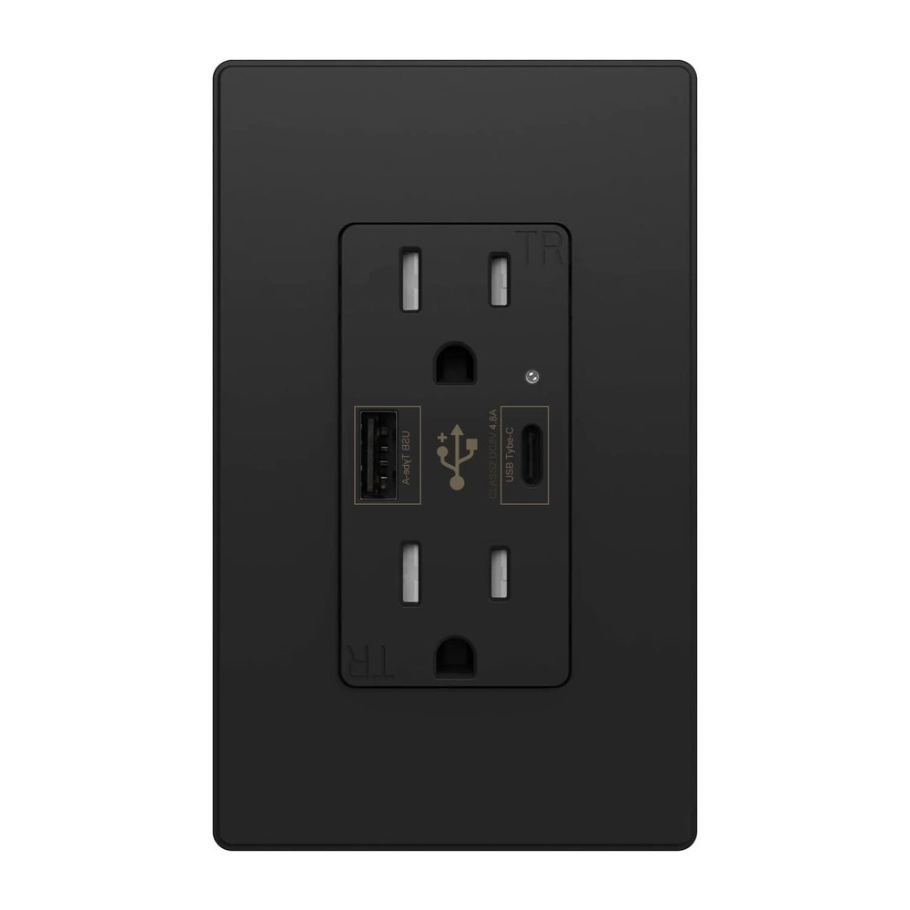 4.8A USB Type C&A Wall Outlet Duplex Receptacle 15 Amp, Tamper Resistant, 1pack