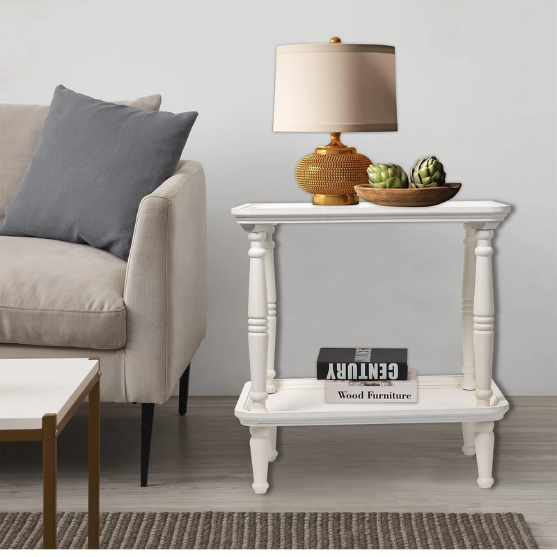 SOFE Rustic Small End Table White, Natural Wood Bedside Table for Small Space... gallery