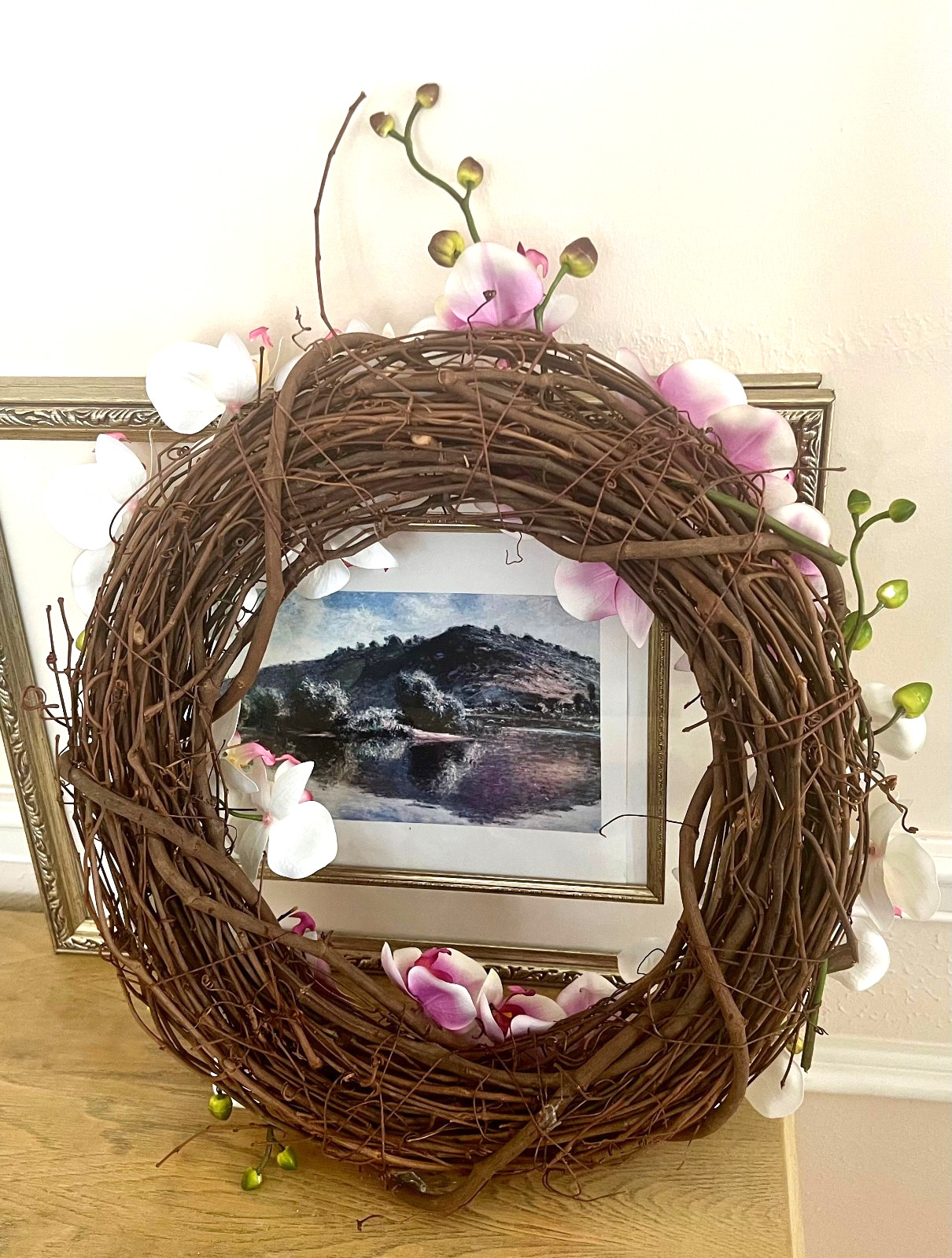 19 Inch Orchids Wreath for Everyday & Special Occasions, Dried Stems Backed gallery