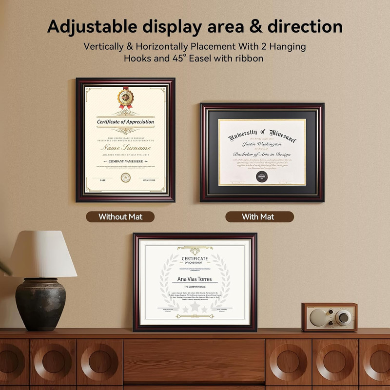 Solid Wood Diploma Frame 8.5 X 11 Certificate Frames with Maroon Mat or 11X14 Do gallery