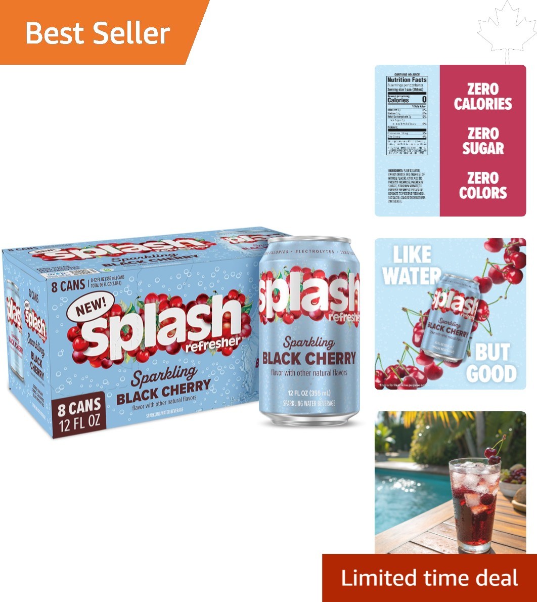 Refreshing Black Cherry Sparkling Water with Zero Sugar - 12 Oz Cans, 8-Pack gallery