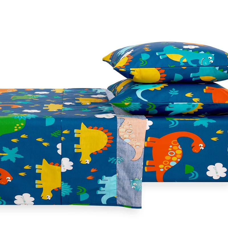 Wake In Cloud - Dinosaur Bed Sheets for Boys, 100% Cotton, 4-Piece Sheet Set Kid gallery