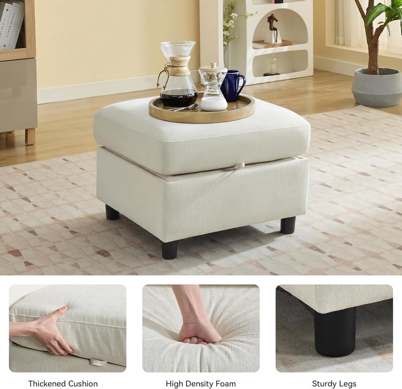 25" Square Storage Ottoman for Modular Sectional Sofa, Convertible Couch gallery