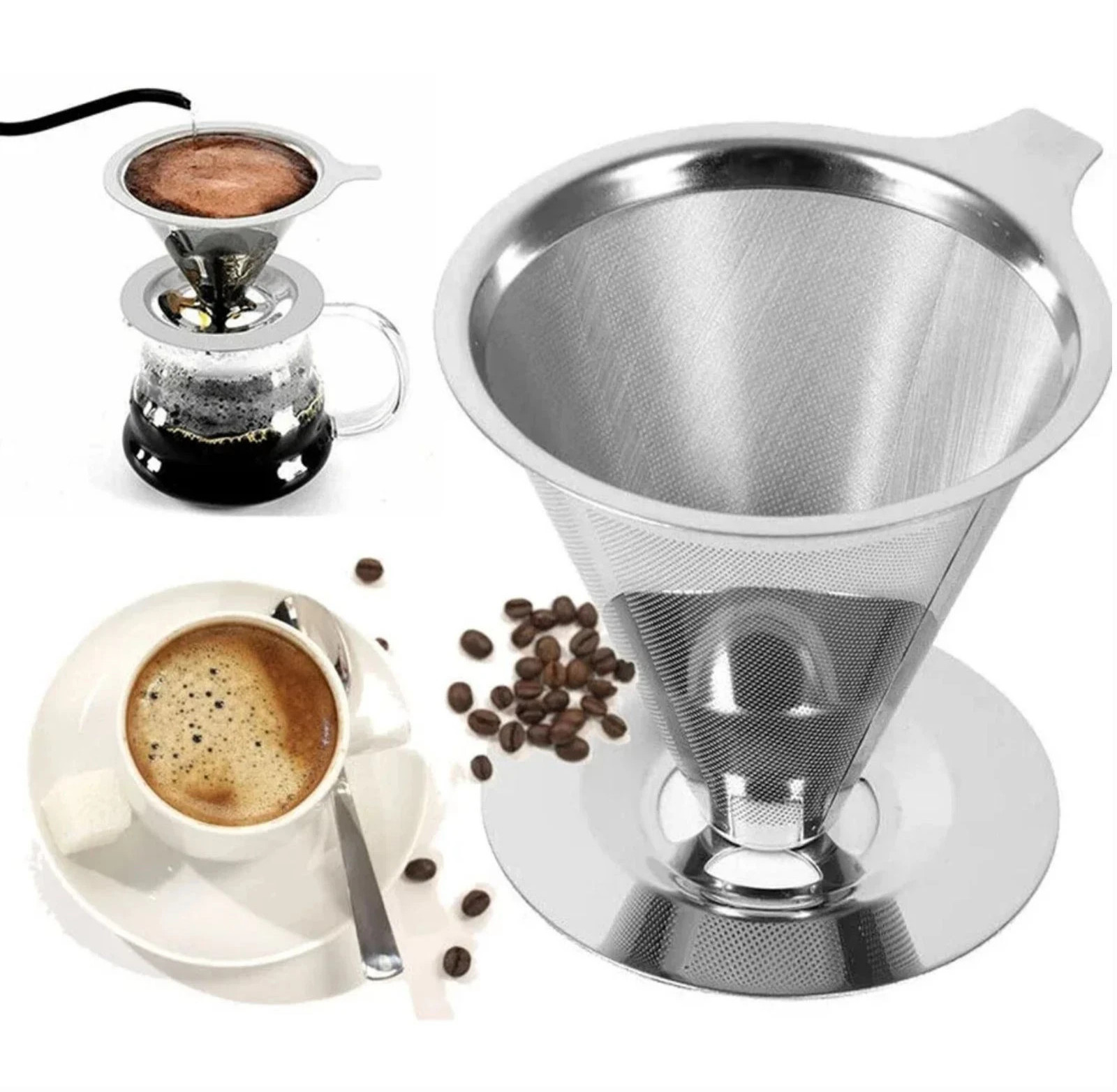 Pour Over Coffee Dripper Slow Drip Paperless Coffee Filter Double Mesh Stainless gallery