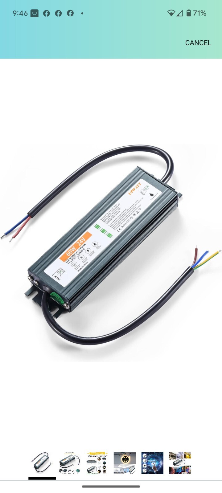 LED Driver 60 Watts Waterproof IP67 Power Supply Transformer Adapter 110V-250... gallery
