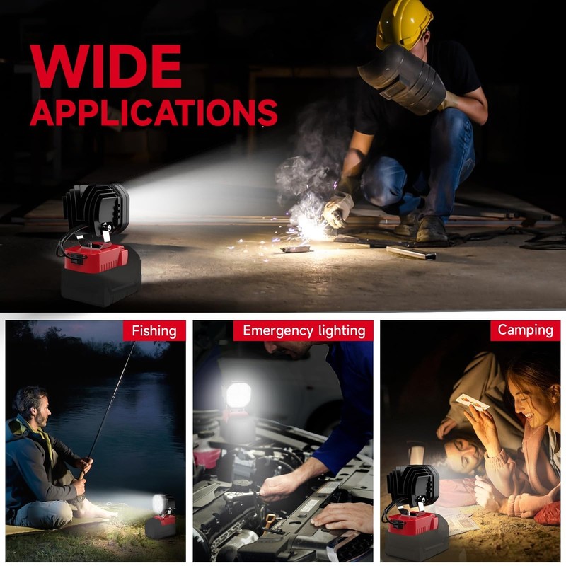 40W 6000LM flashlight，Wireless LED Compatible with Milwaukee 18V Battery gallery