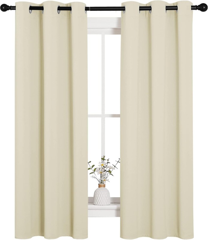 2 PCS Beige 63"L x 34"W Solid Grommet Privacy Darkening Curtains For Bedroom gallery