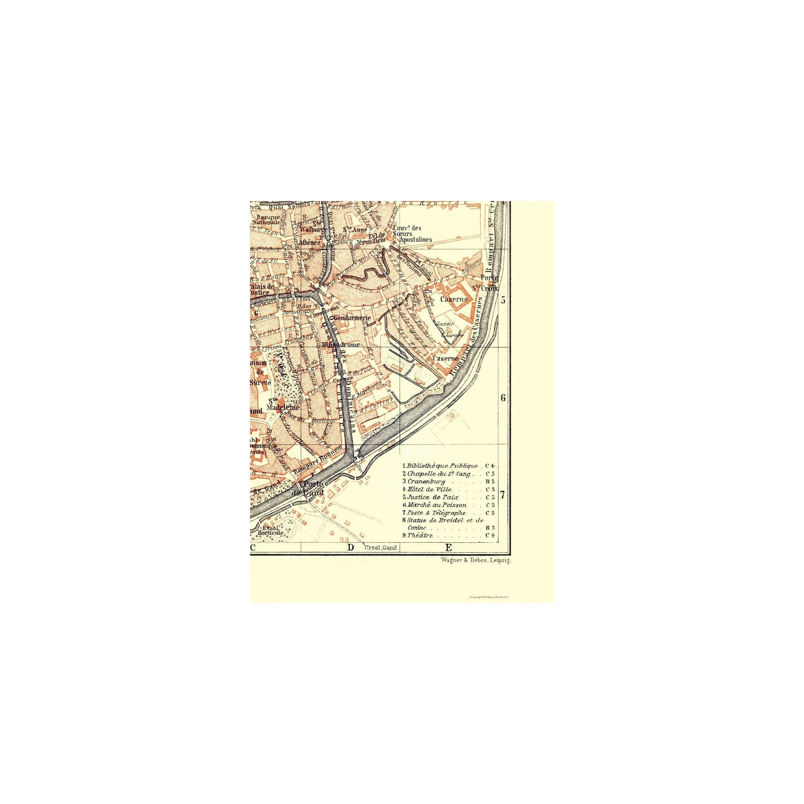 Historic Map - Bruges Belgium - Baedeker 1910 - Vintage Wall Art gallery