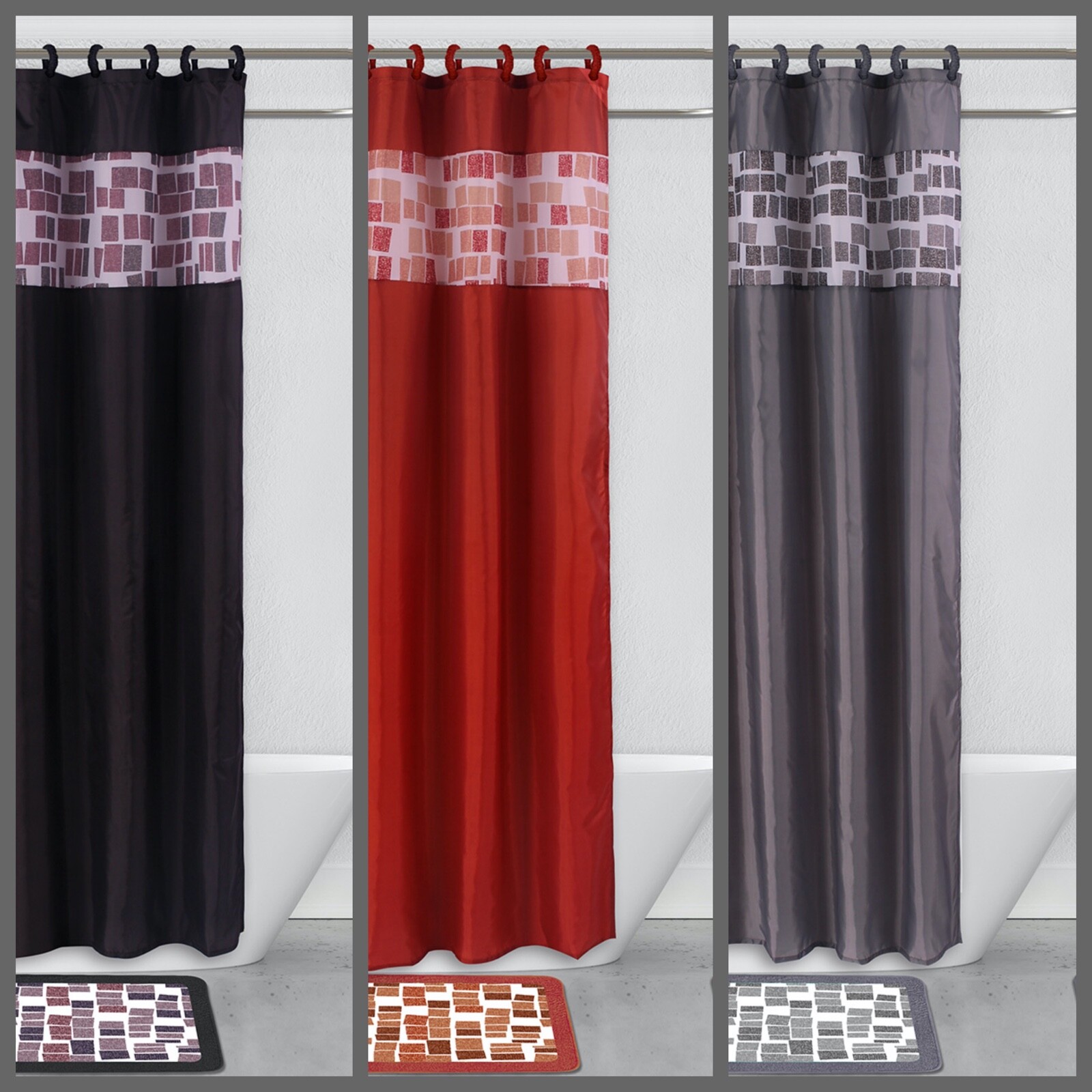 15PC BATHROOM SET 2 BATH MAT 1 SHOWER CURTAIN BUTTERFLY GEOMETRIC & MOSAIC STYLE gallery