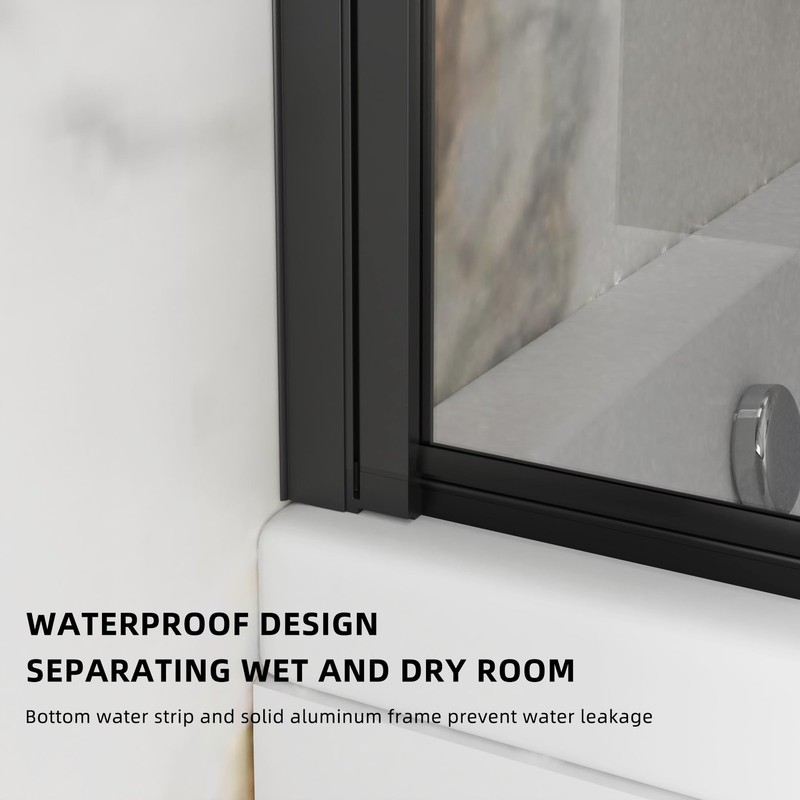 Goodyo Bathtub Screen Panel Pivot Swing Shower Door 31.5"x55", Matte Black gallery