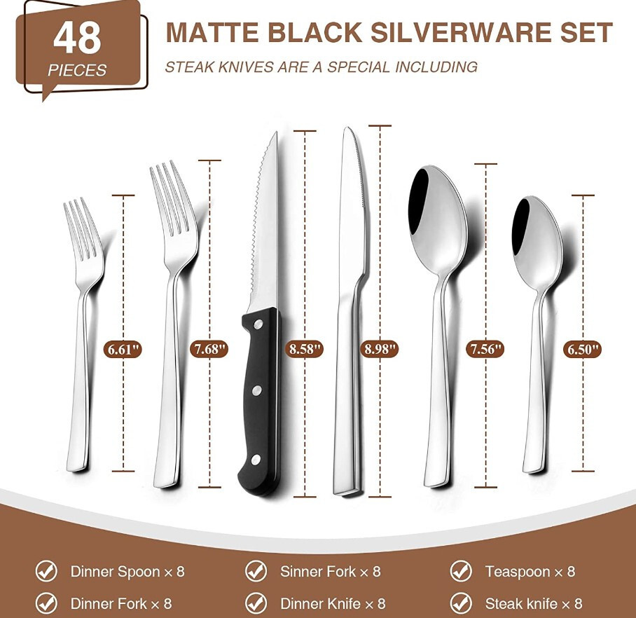 48 Pcs Silverware Set for 8 Stainless Steel Flatware Cutlery Utensil Kitchen New gallery