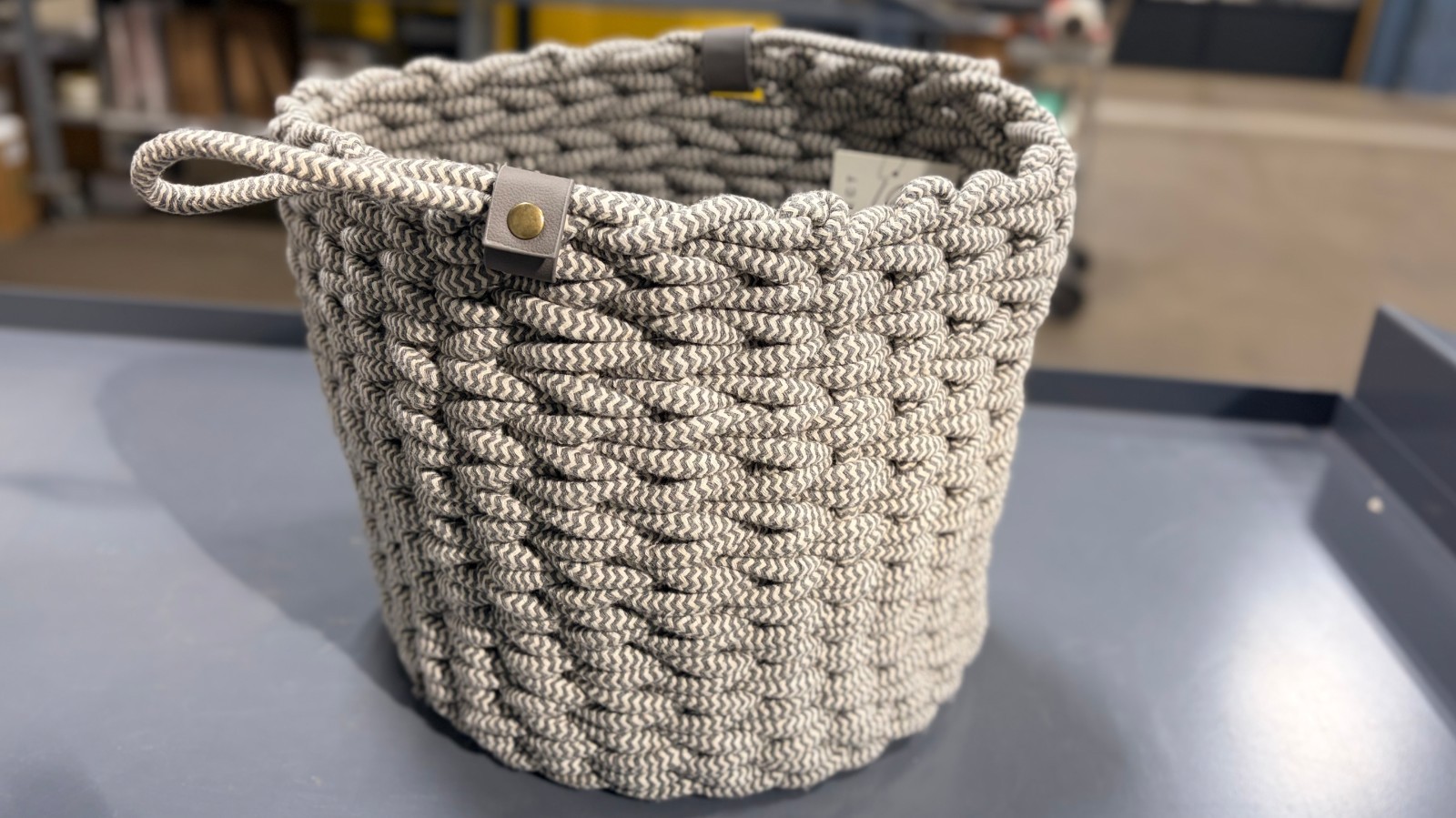 Project 62 Storage Basket 12 x 13 Coiled Rope Fishtail Weave Faux Leather gallery