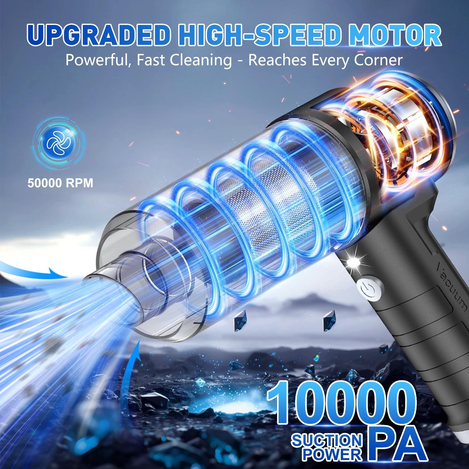 Powerful Cordless Handheld Vacuum Cleaner 10000PA, Rechargeable with LED Light & gallery