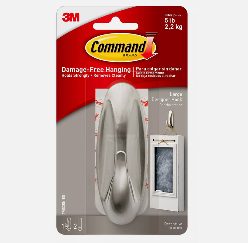 2 Packs 3M Command 1 Large Designer Hook & 2 Adhesive Strips Per Pack Max 5 lb gallery