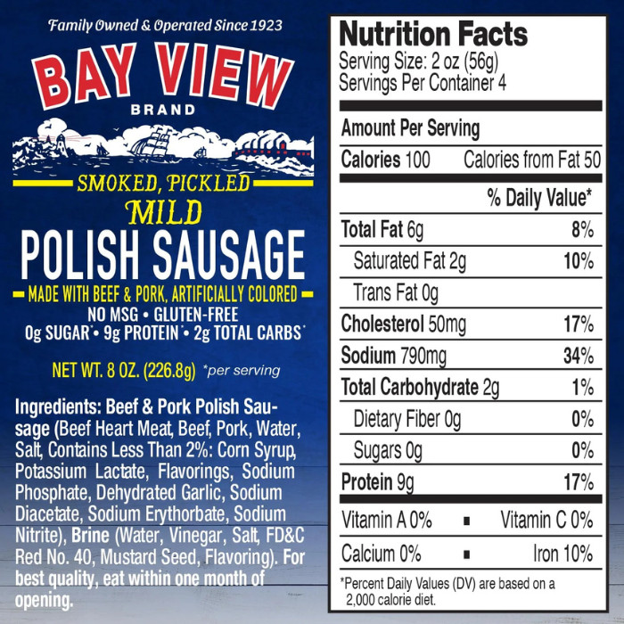Bay View Smoked Pickled Polish Sausage Mild 8oz | Gluten Free No MSG gallery