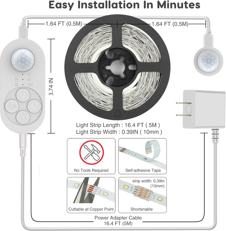Dual Sensor Stair Lights Indoor, Motion Activated Plug-In Step Light Strip Indoo gallery