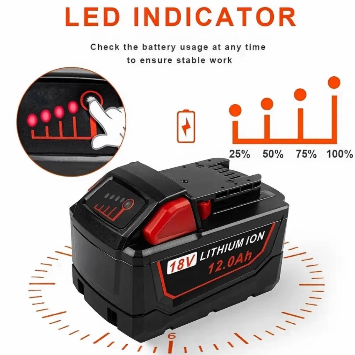 2-Pack Extended Capacity Lithium Battery for Milwaukee M18 12.0Ah (48-11-1860) gallery
