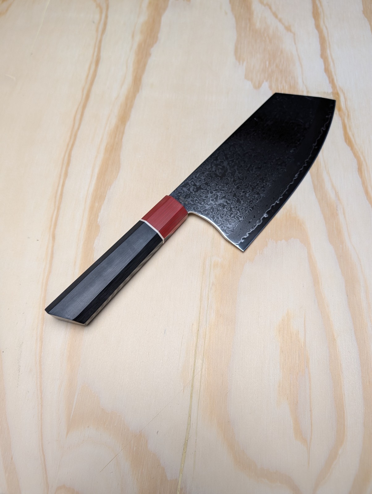 BenchMark Damascus Vegetable Chopper Black and Red G10 Handle gallery
