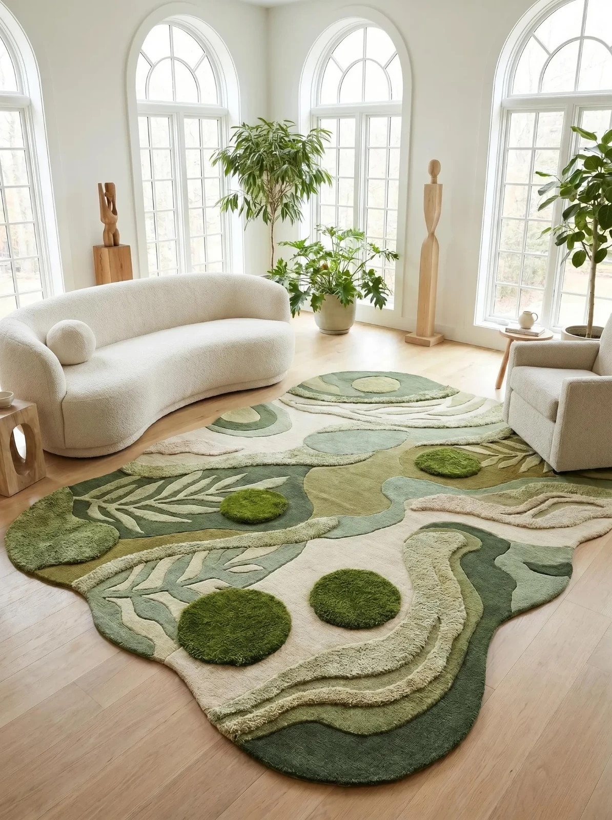 Organic Moss Green Tufted Rug Irregular Botanical Area Rug Handmade Nature 6x9 gallery