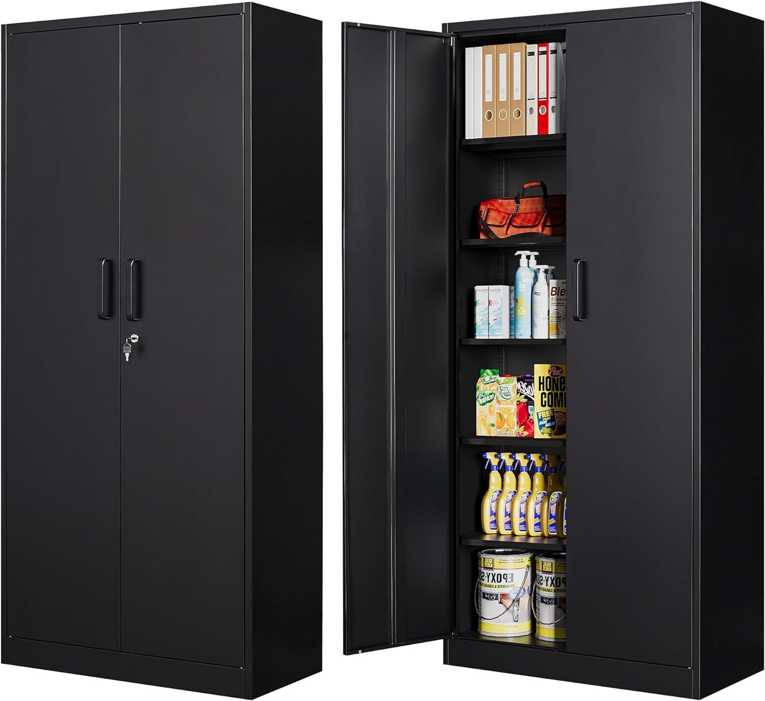 Metal Storage Cabinet with Lock Tall Garage Cabinet with 2 Doors for Home Office gallery
