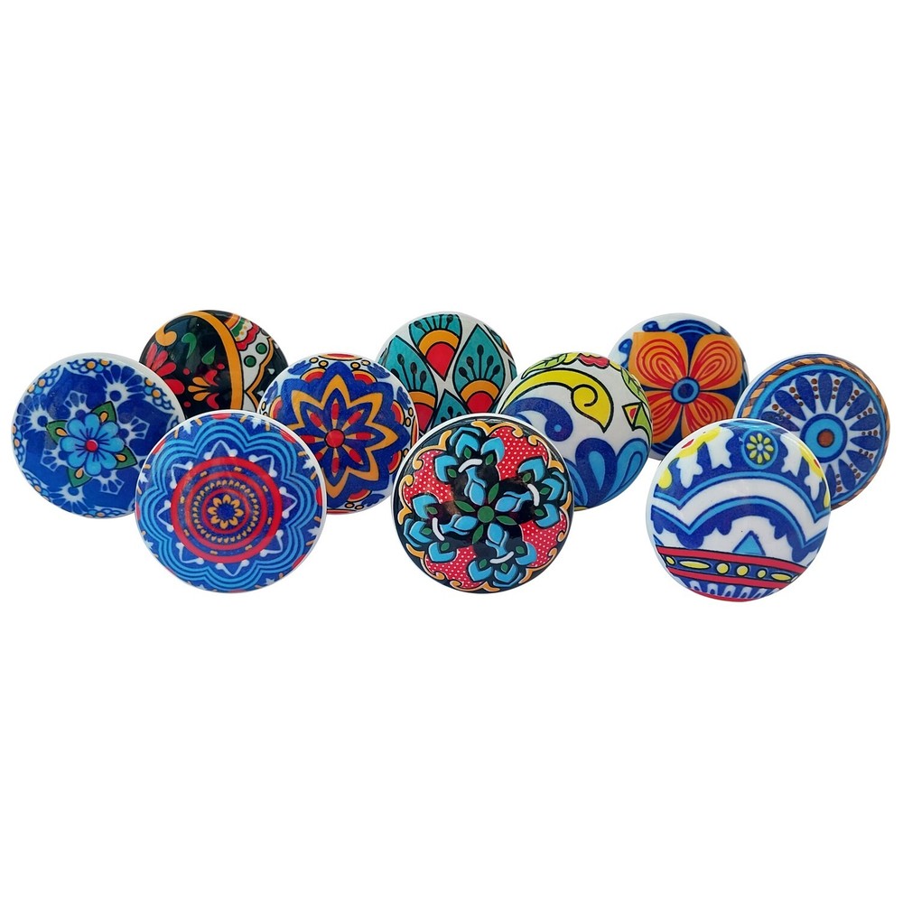 Hand Painted Vintage Ceramic Knobs for Kitchen Cabinet & Drawer Pulls Set of 10