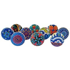 Hand Painted Vintage Ceramic Knobs for Kitchen Cabinet & Drawer Pulls Set of 10