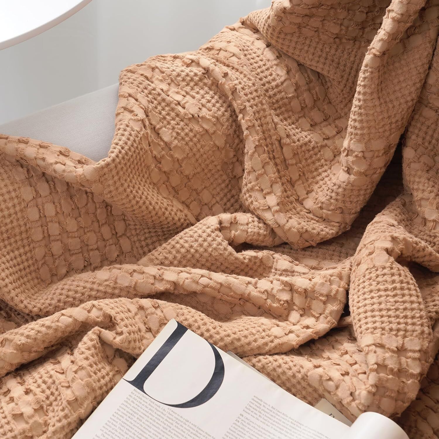 PHF 100% Cotton Waffle Weave Blanket Twin Size, Twin(66"x90"), Camel gallery