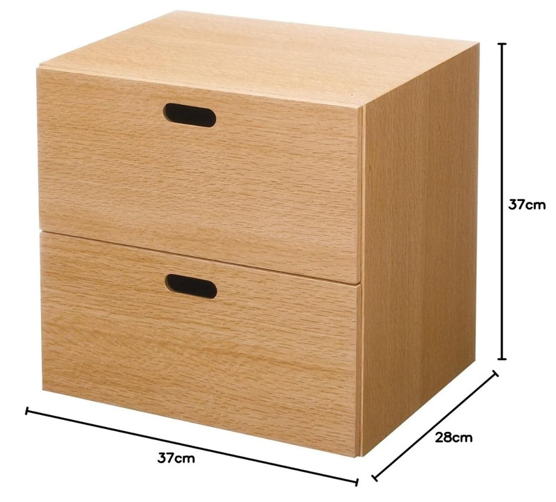 MUJI STACKABLE WOOD CHEST 2 RECTANGULAR DRAWERS OAK 14 x 14 x 11 in gallery