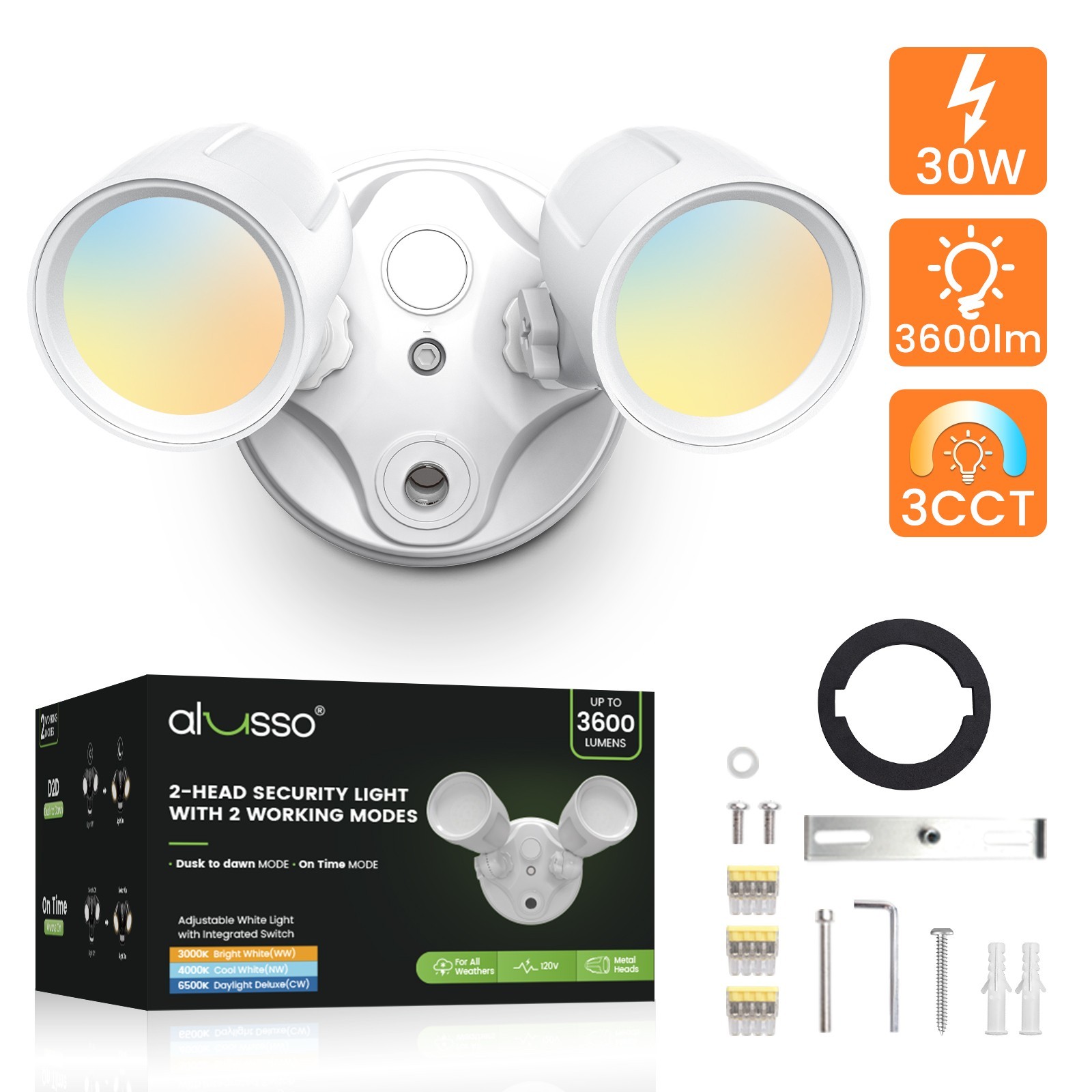 3600LM Aluminum LED D2D Floodlight 3CCT Outdoor Dual-Head Security Wall Lamp 30W gallery