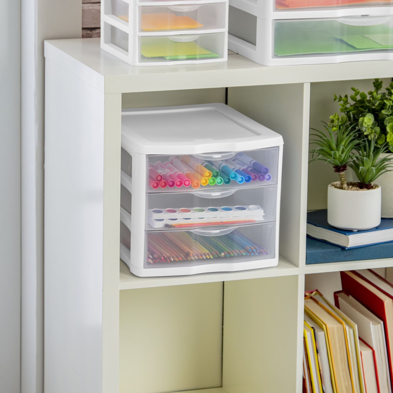 Sterilite 3 Drawer Unit, Clear Plastic Countertop or Desktop Storage Drawers, Wh gallery