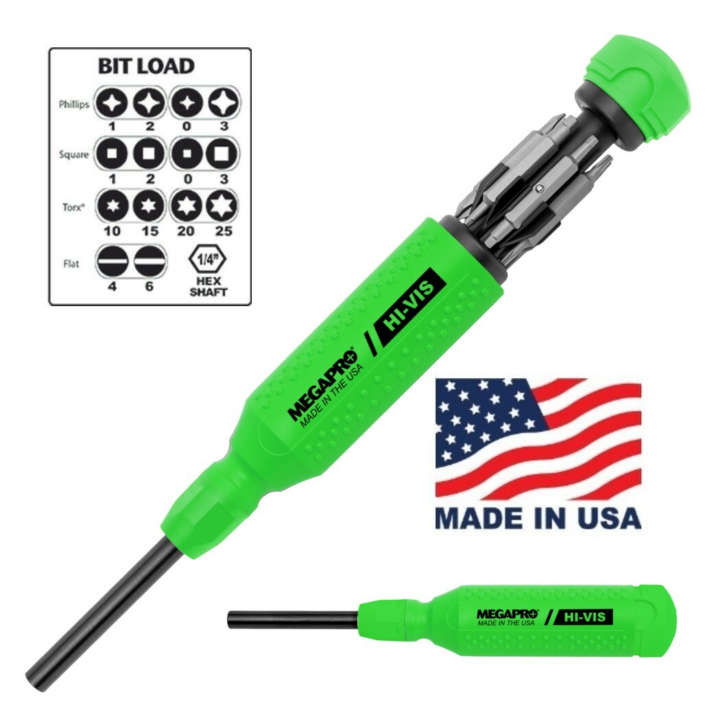 Megapro Hi Vis Original Multi Bit Screwdriver 15 in 1 High Visibility Green USA gallery