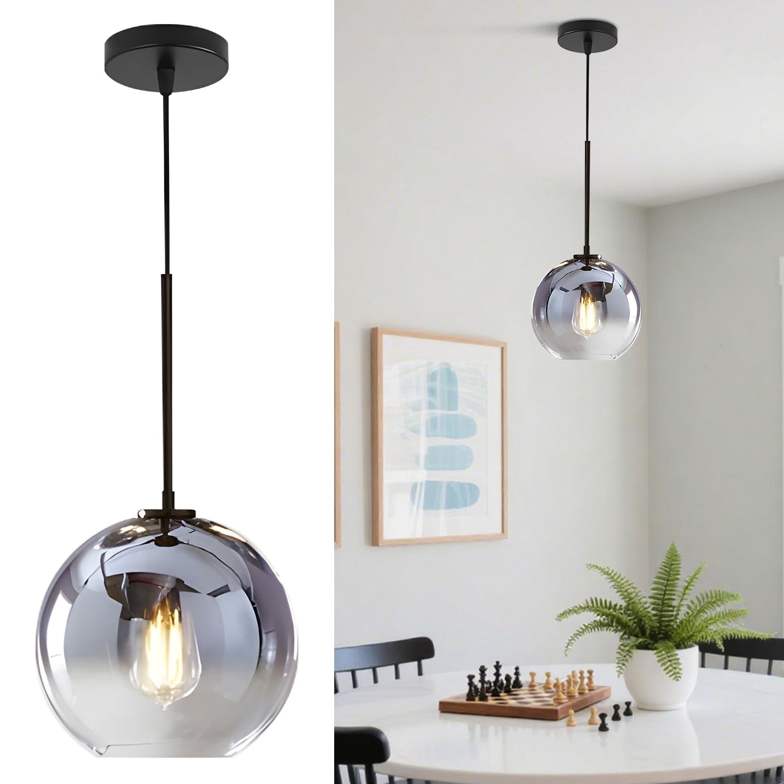 Lighting Mercury Glass Pendant Light Fixtures Mid Century Modern Silver Kitch... gallery