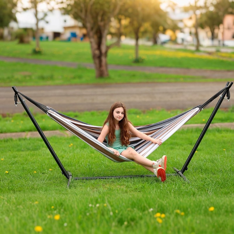 SZHLUX Double Hammock with Stand Included 450Lb Capacity Steel Stand, Premium Ca gallery