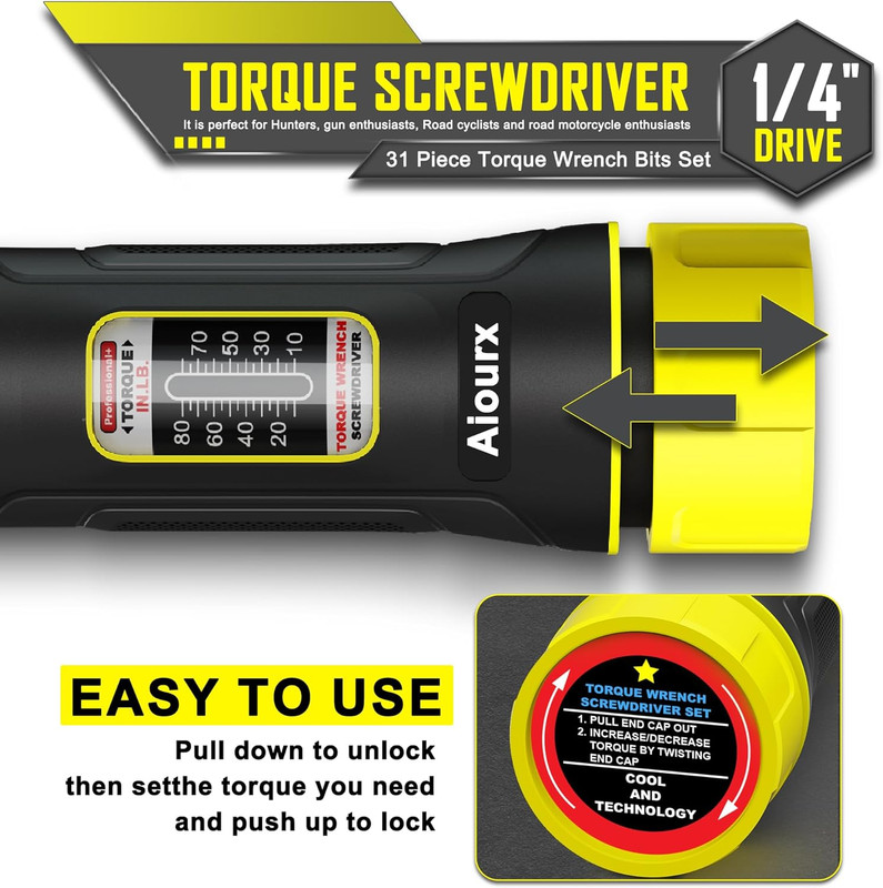 Torque Screwdriver Set, 10-80 Inch Pounds Lbs, 31 Piece 1/4" Drive Torque Screwd gallery