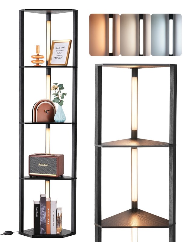 DEWENWILS 64" Corner Display Shelf with Light, Modern Corner Floor Lamp gallery