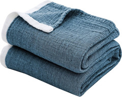SE SOFTEXLY Cotton Muslin Throw Blanket for Adults,Breathable 4-Layer Yarn Dyed