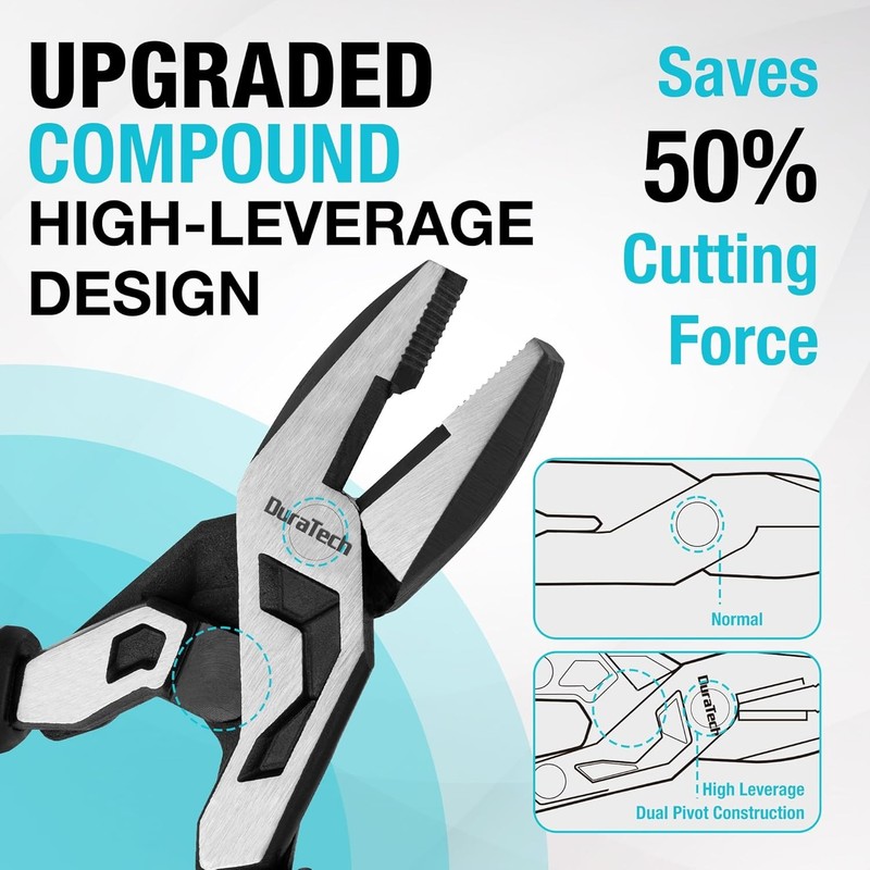 DURATECH 8-Inch Compound Lineman's Pliers Gen 2 Dual Pivot High-Leverage Design gallery