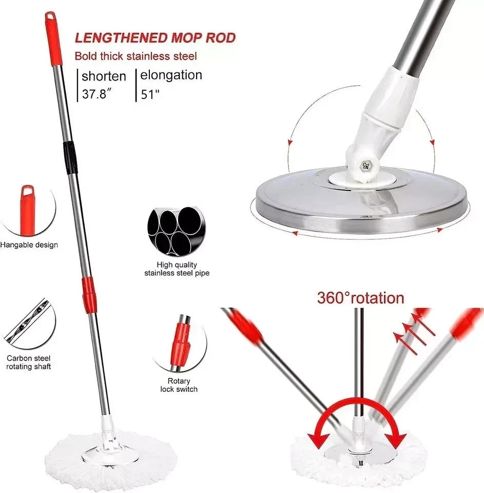 360° Spin Mop and Bucket w/wringer Set +2 Microfiber Refills Floor Cleaning gallery
