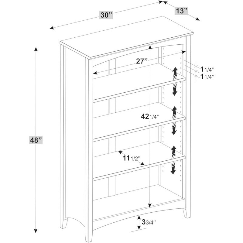 4 Shelf Bookcase Solid Wood Adjustable Shelving Closed Back Display Bookshelf gallery